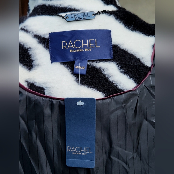 Rachel Roy Brushed Zebra Print Trench Wool Blend Coat M - Picture 11 of 14